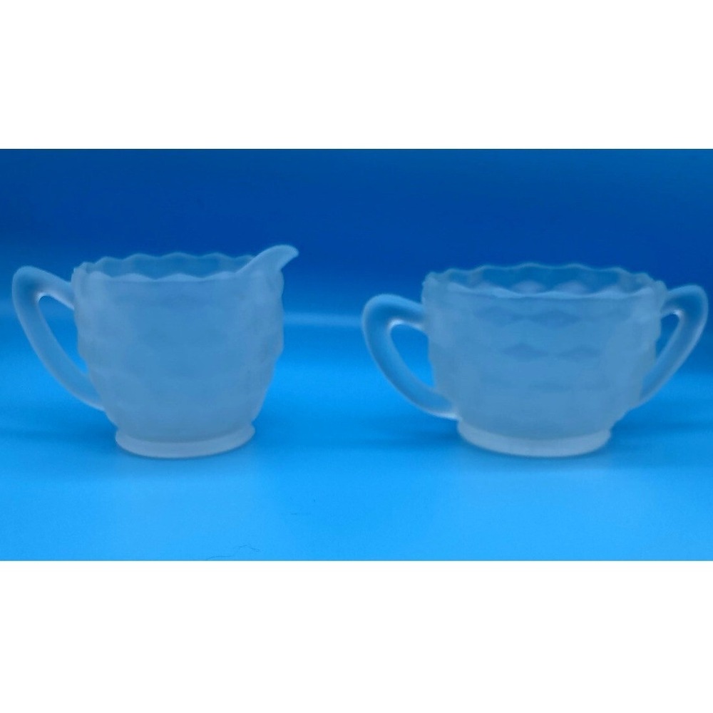 Vintage Frosted Glass Creamer And Sugar Cube Pattern, Small